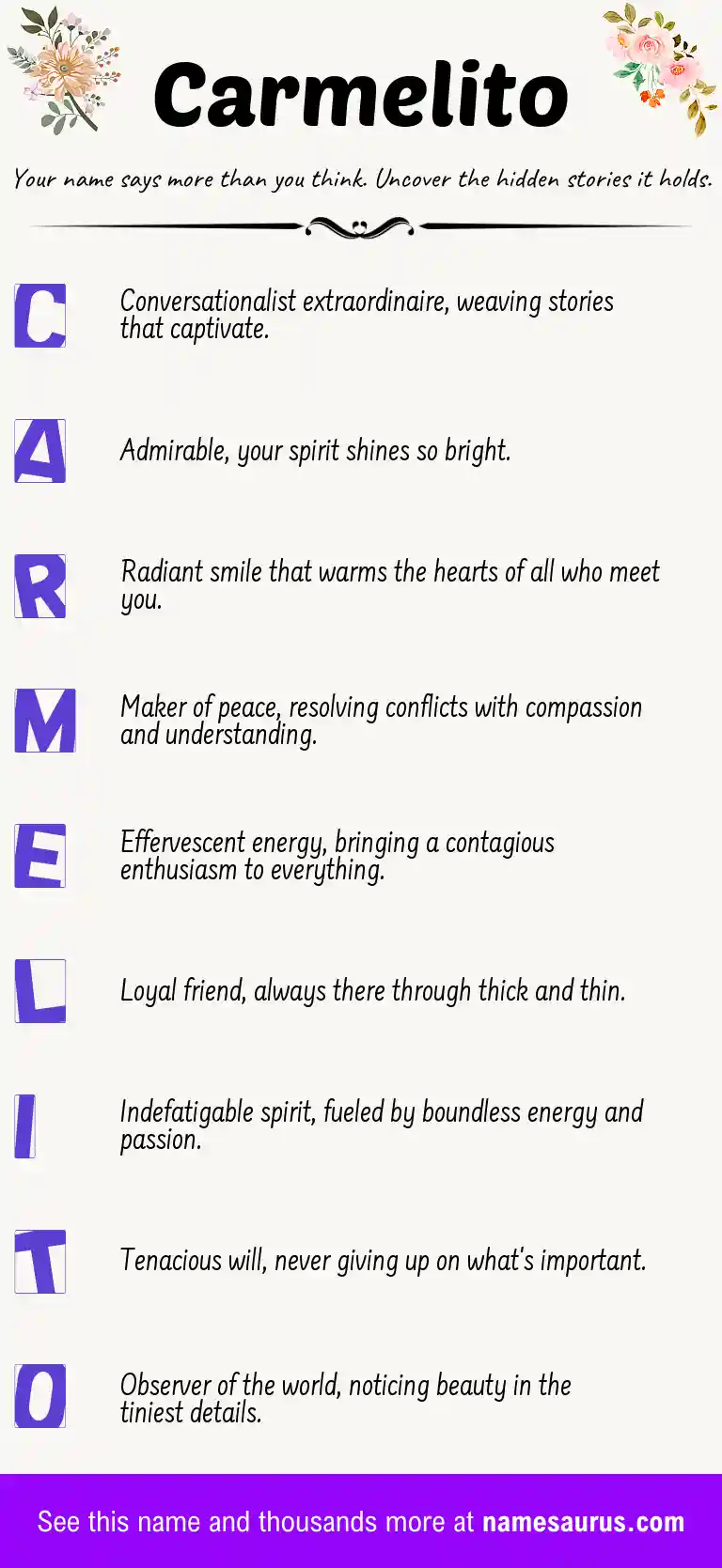 Acrostic poem about Carmelito.