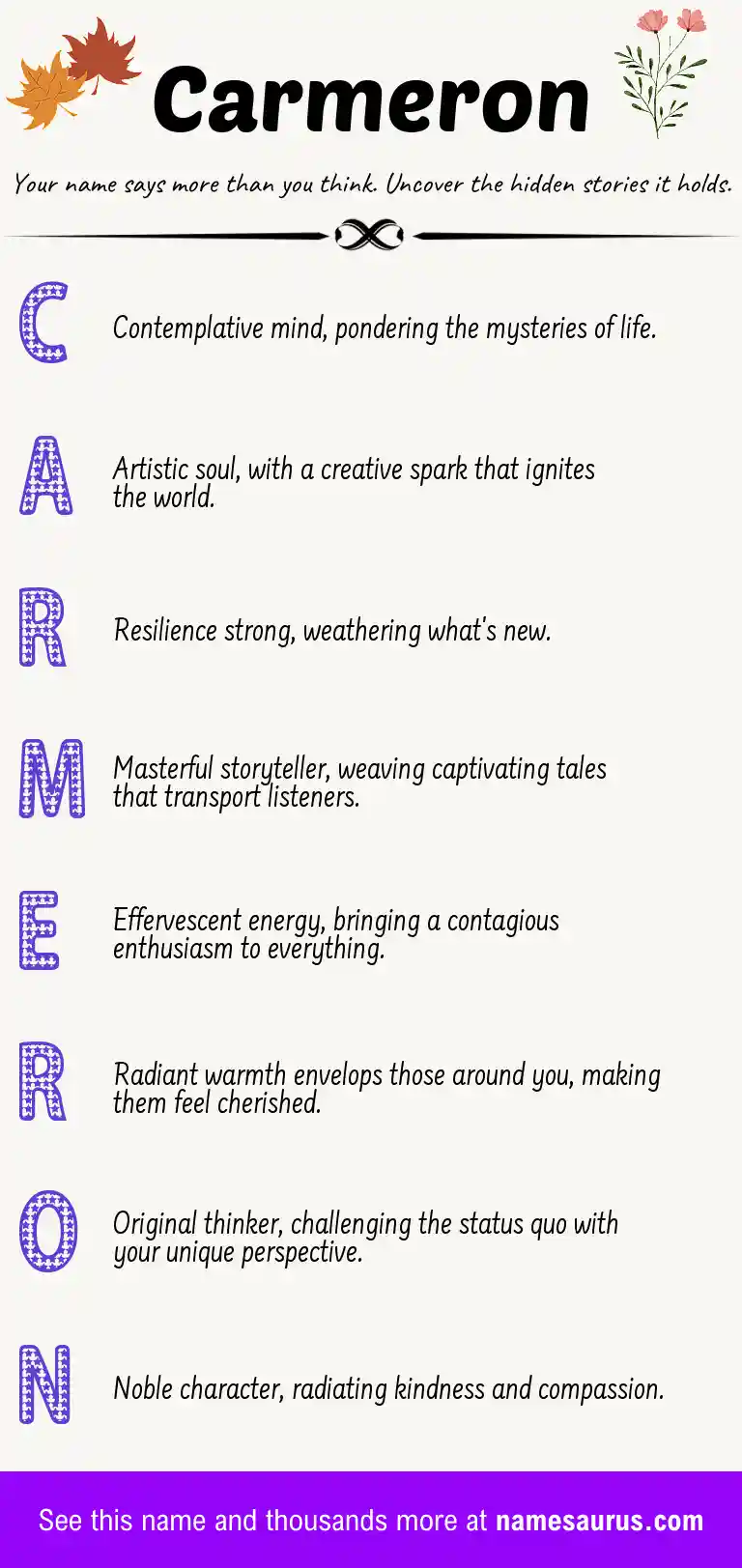 Acrostic poem about Carmeron.