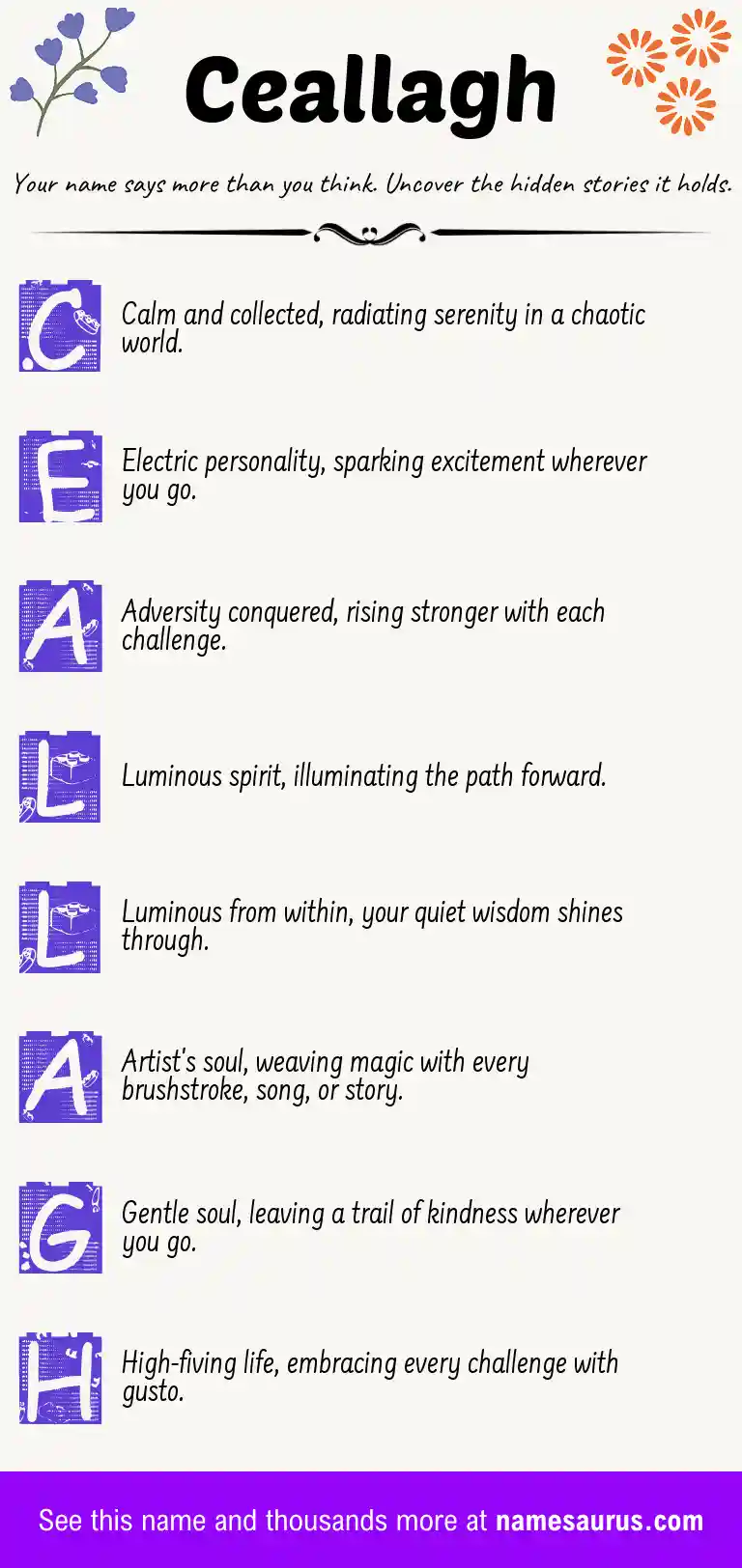 Acrostic poem about Ceallagh.