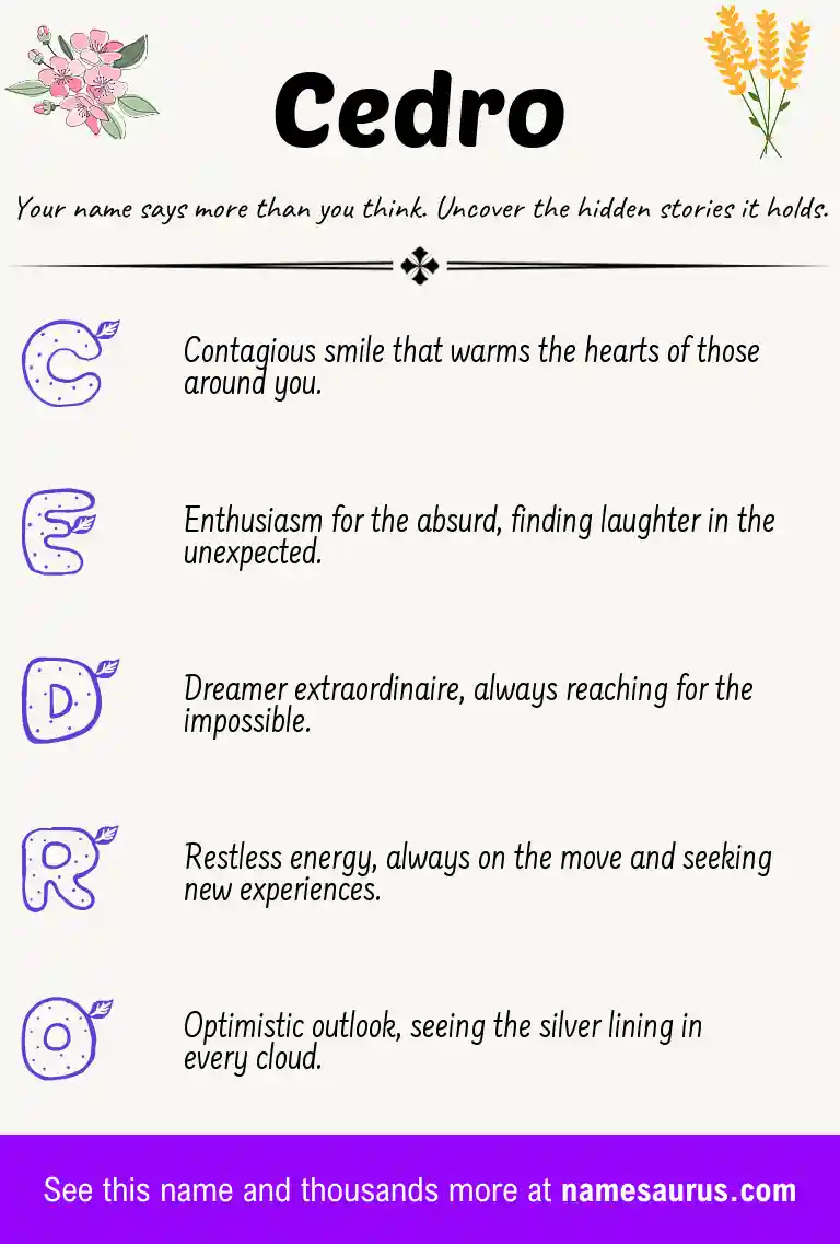 Acrostic poem about Cedro.