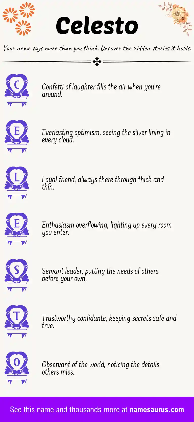 Acrostic poem about Celesto.