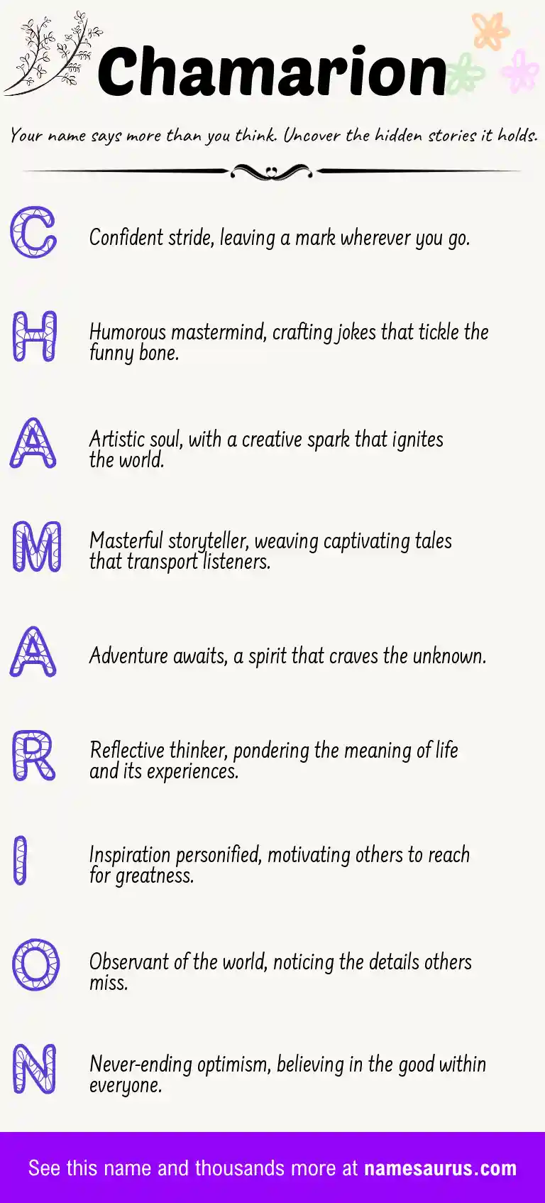 Acrostic poem about Chamarion.