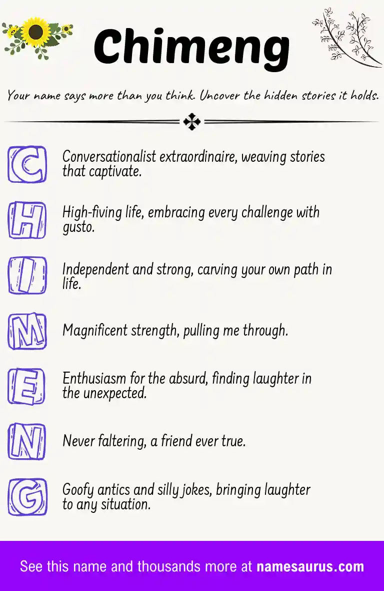 Acrostic poem about Chimeng.