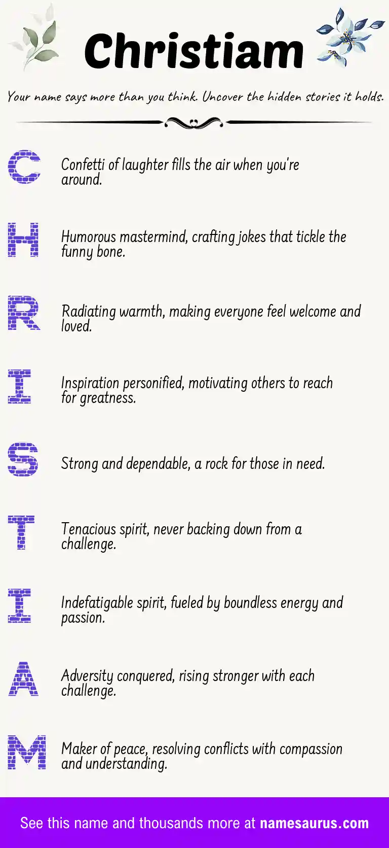 Acrostic poem about Christiam.