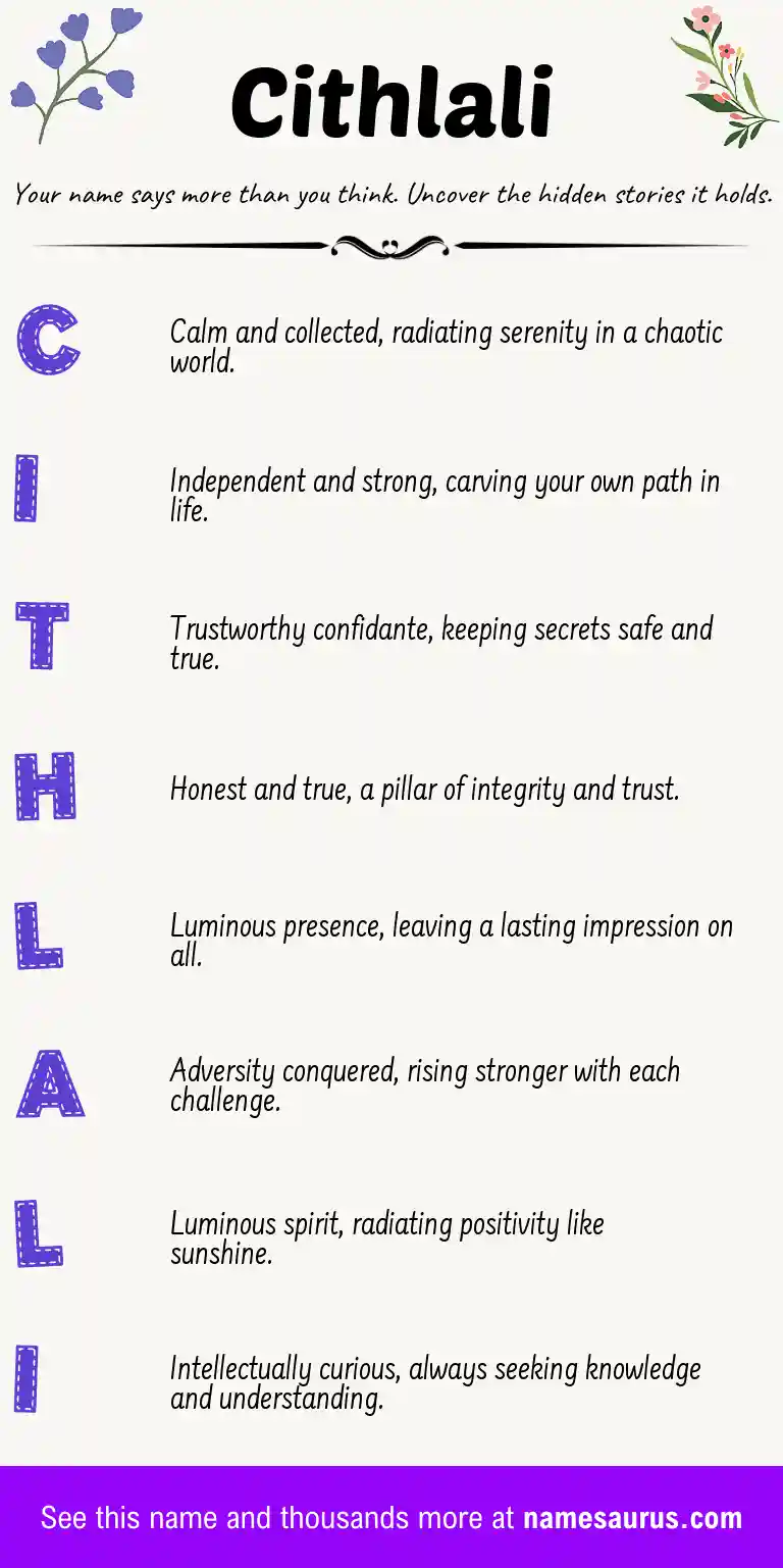 Acrostic poem about Cithlali.
