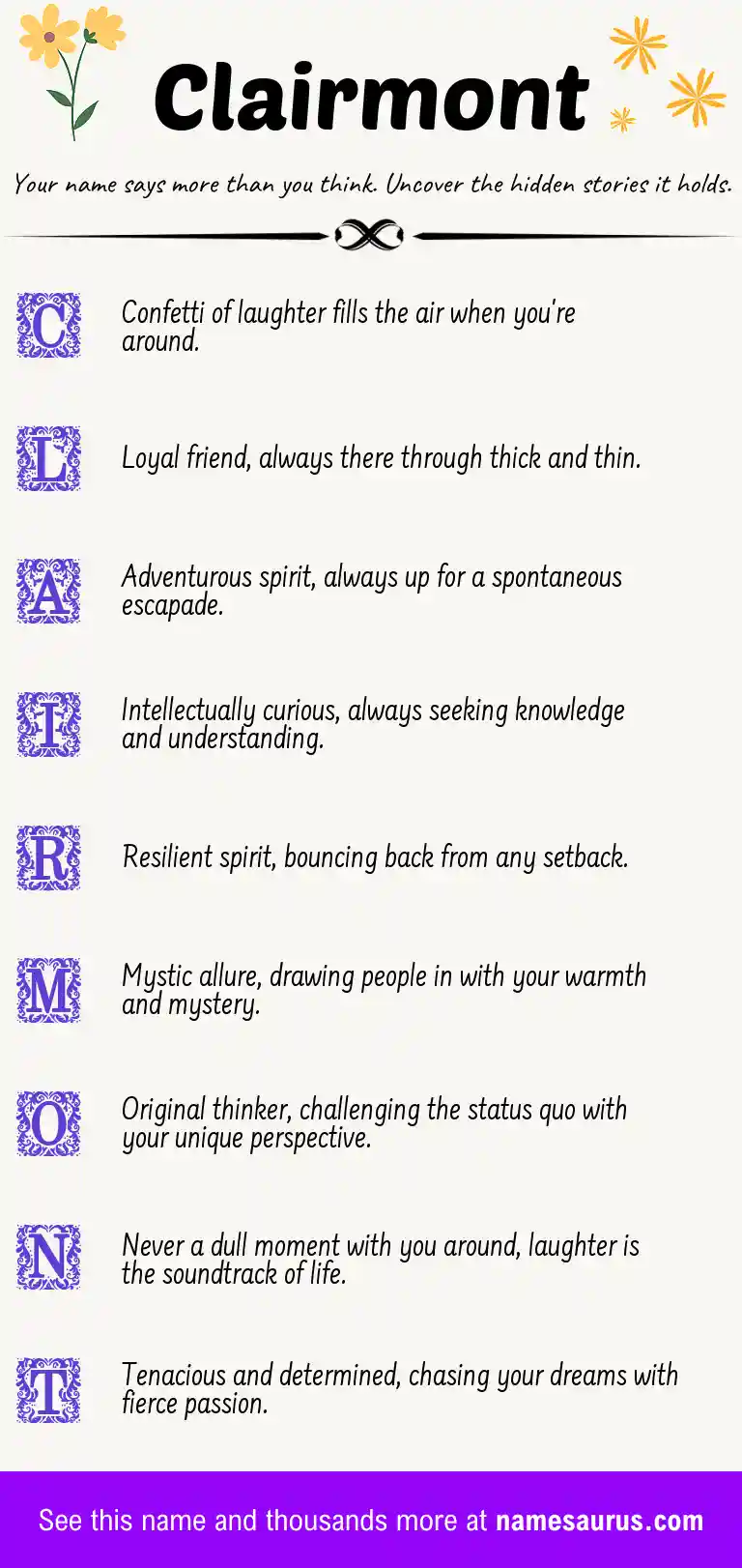 Acrostic poem about Clairmont.