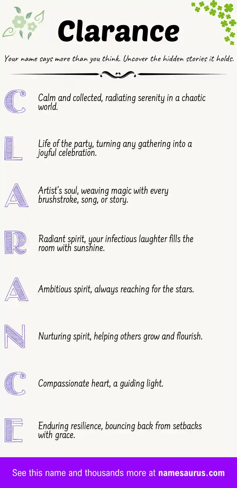 Acrostic poem about Clarance.