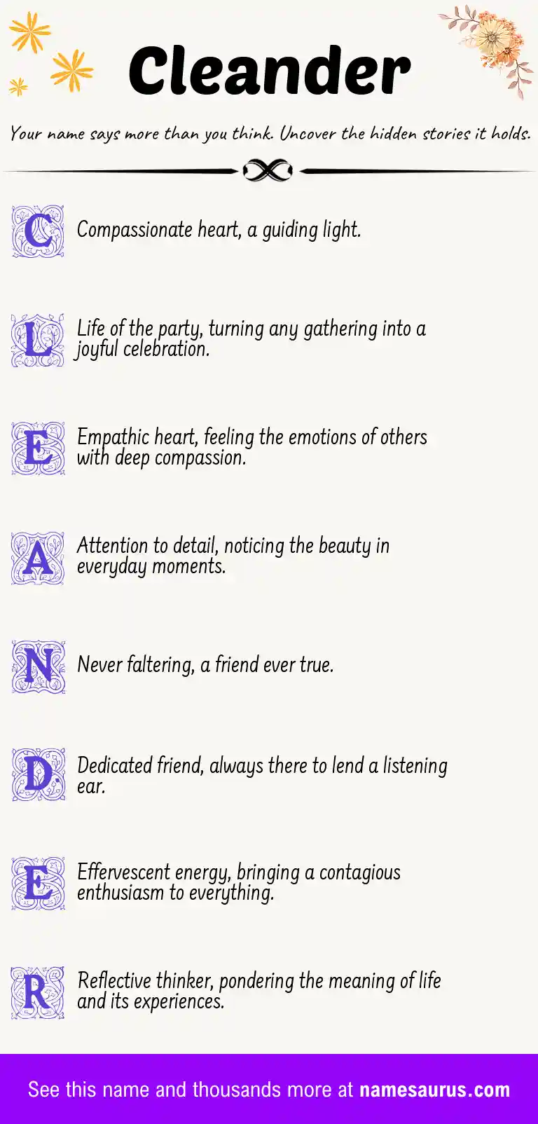 Acrostic poem about Cleander.