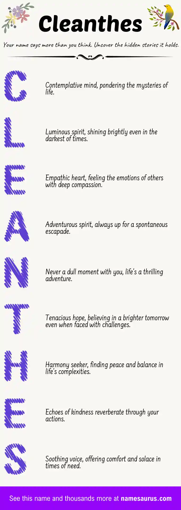 Acrostic poem about Cleanthes.
