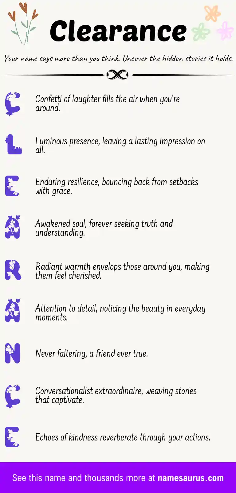 Acrostic poem about Clearance.