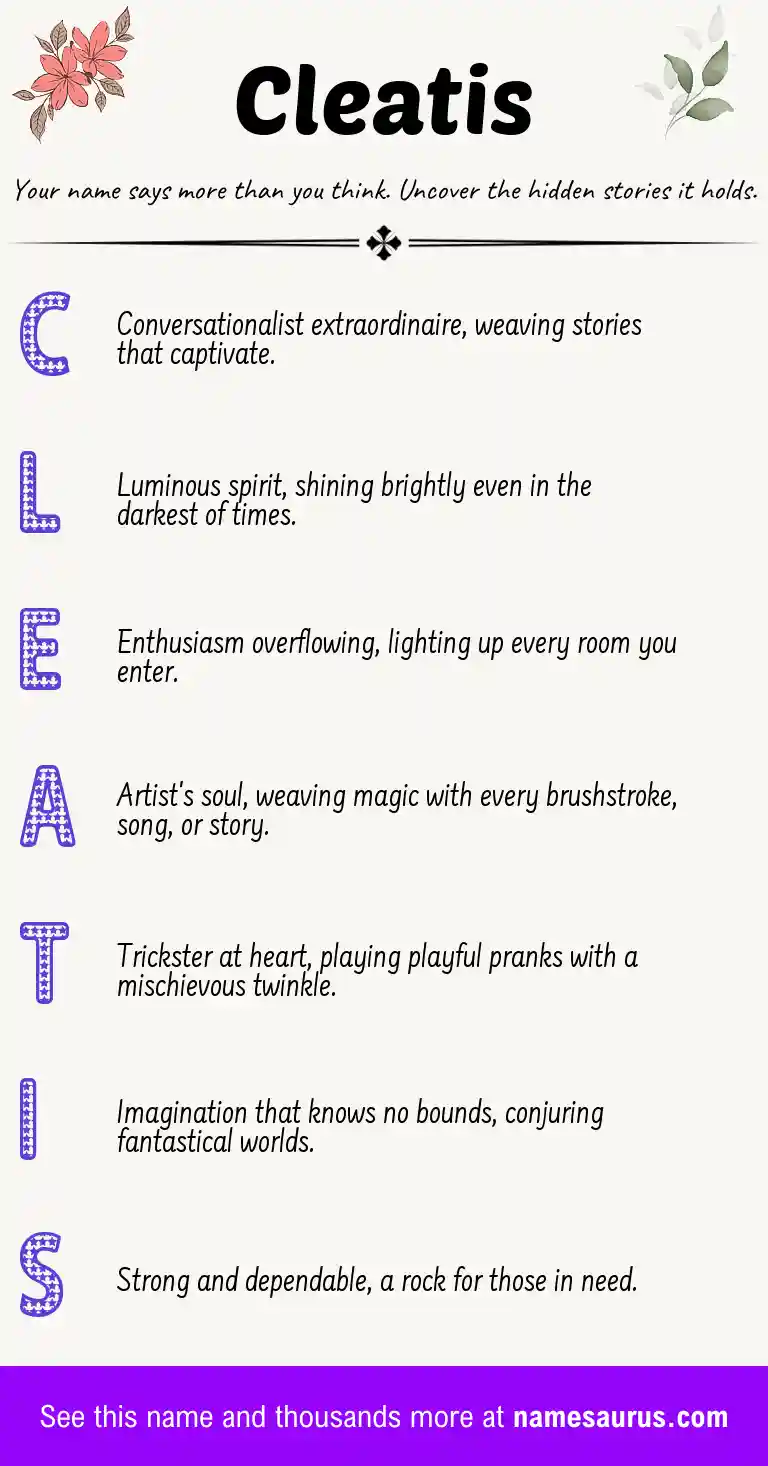Acrostic poem about Cleatis.