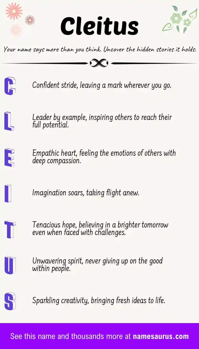 Acrostic poem about Cleitus.