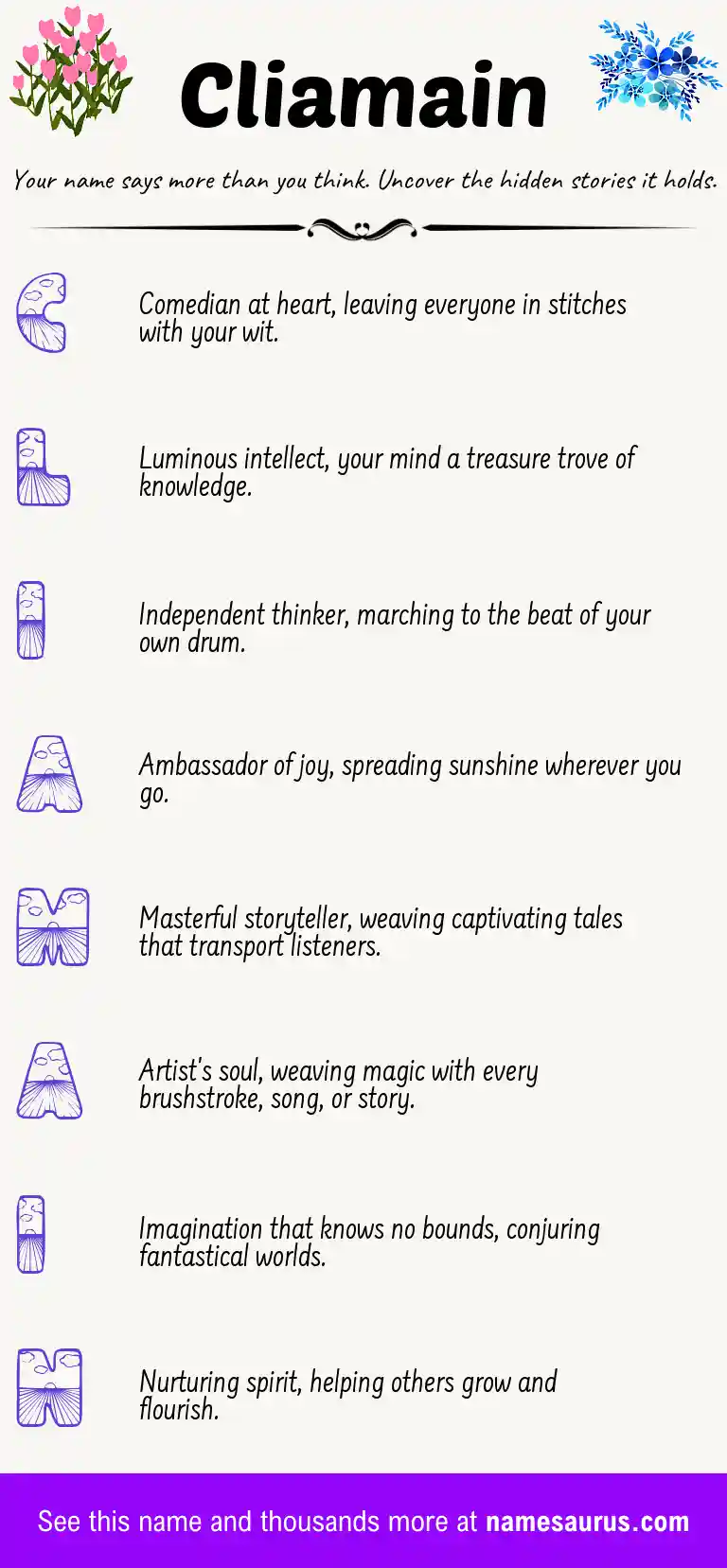 Acrostic poem about Cliamain.