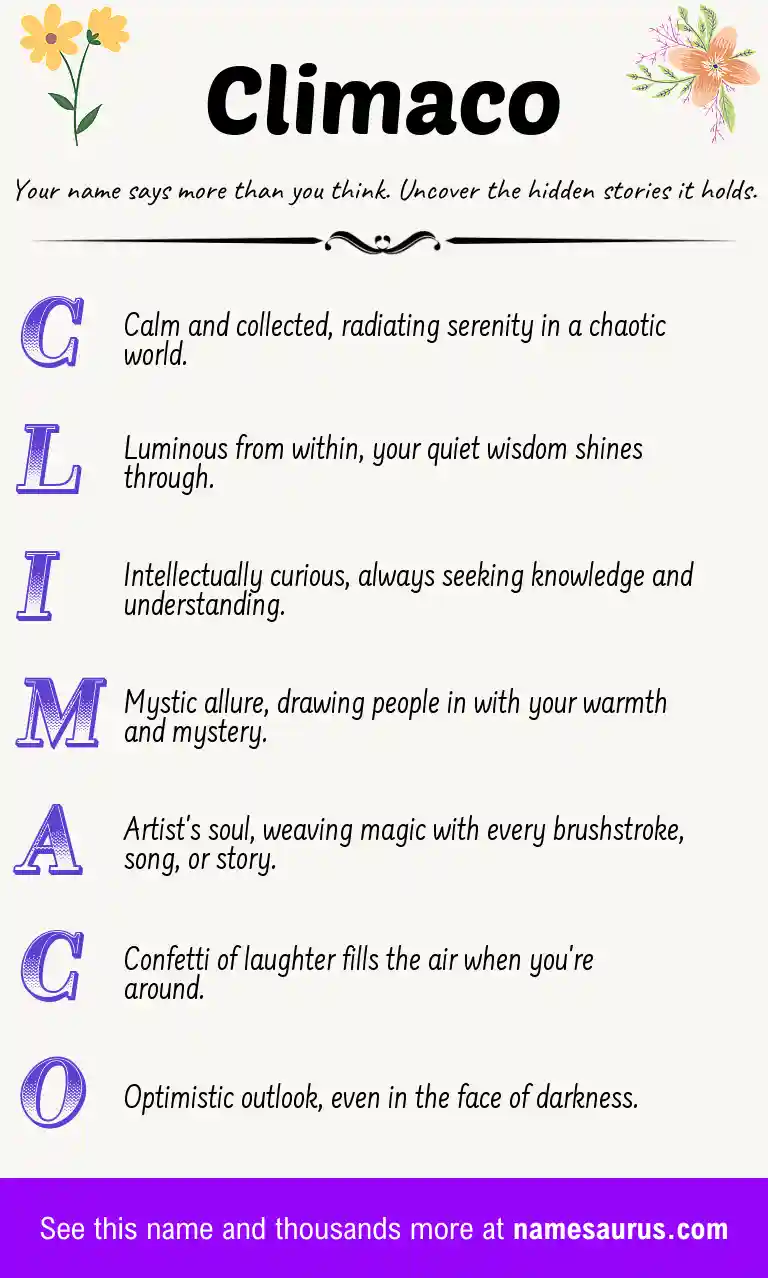 Acrostic poem about Climaco.