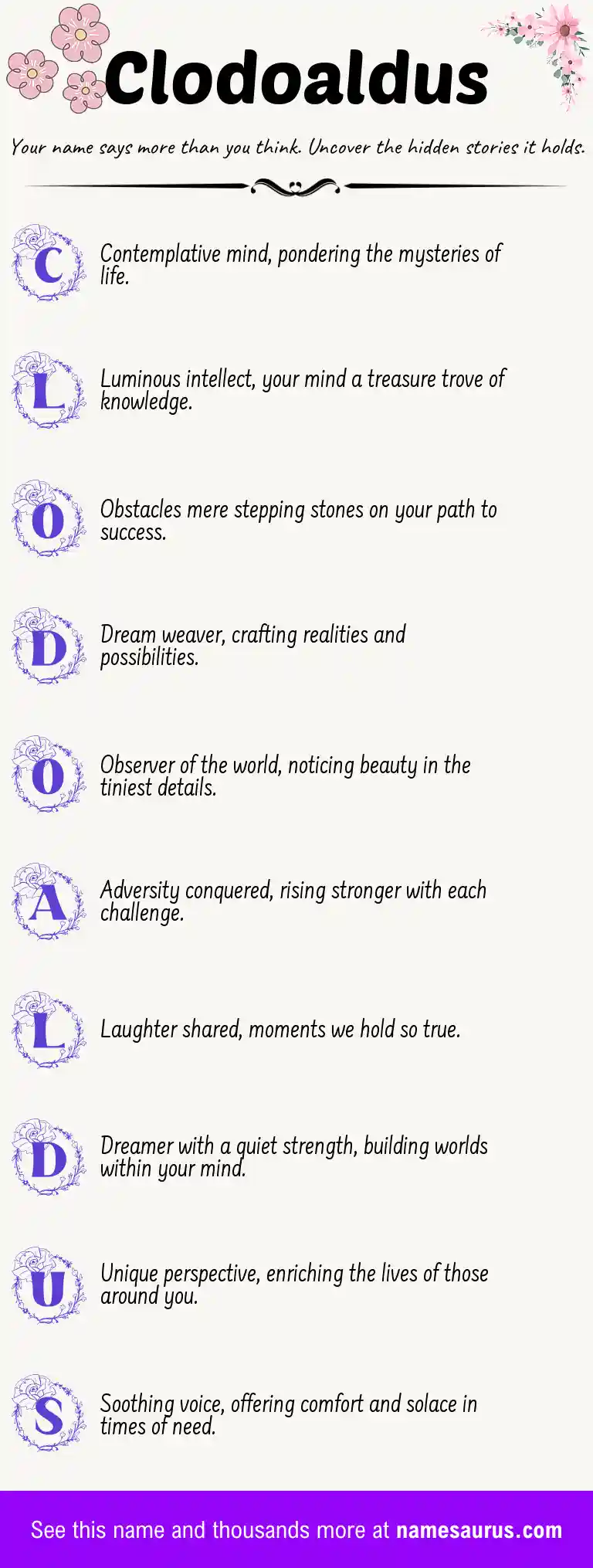 Acrostic poem about Clodoaldus.