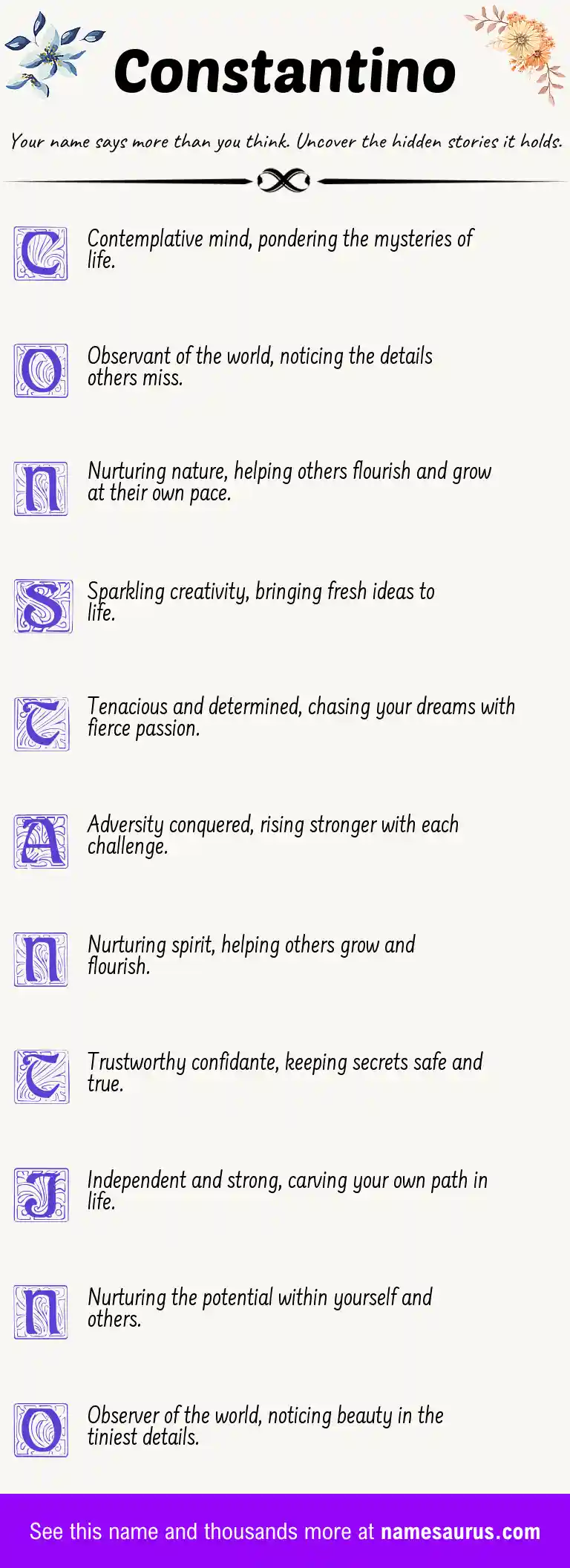 Acrostic poem about Constantino.