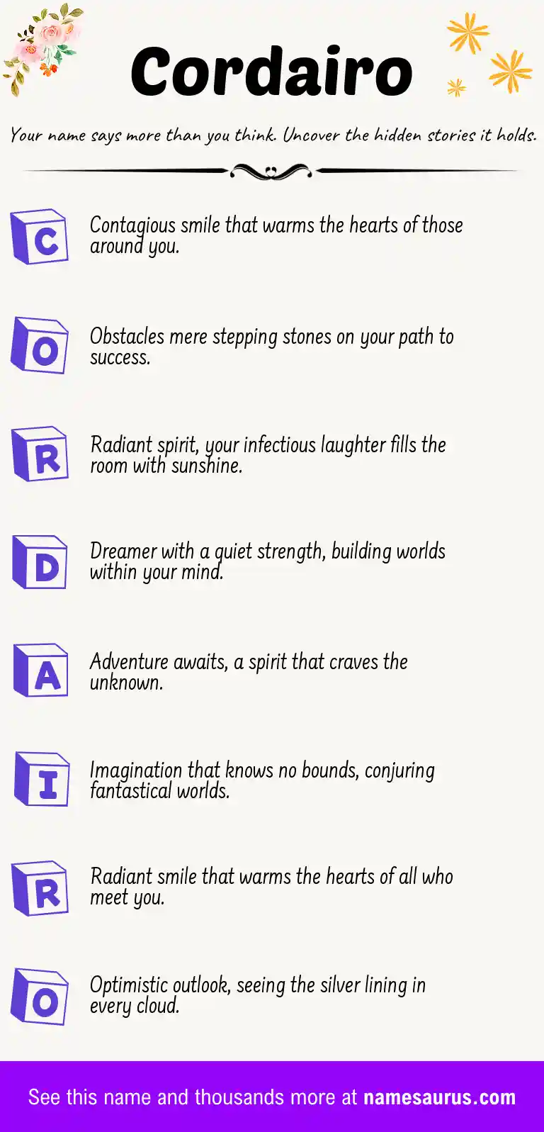 Acrostic poem about Cordairo.