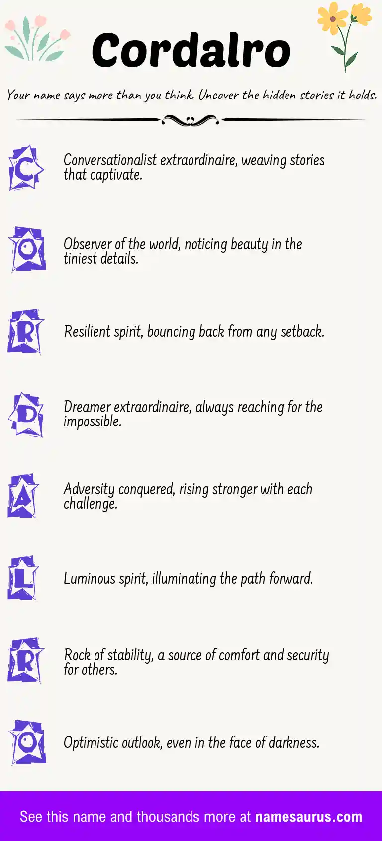 Acrostic poem about Cordalro.