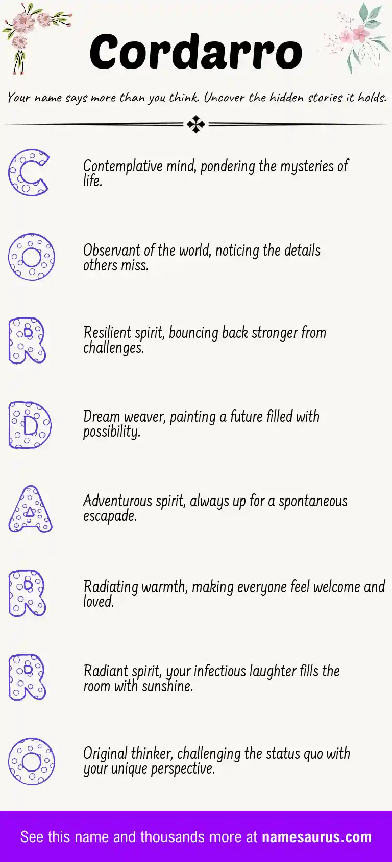Acrostic poem about Cordarro.