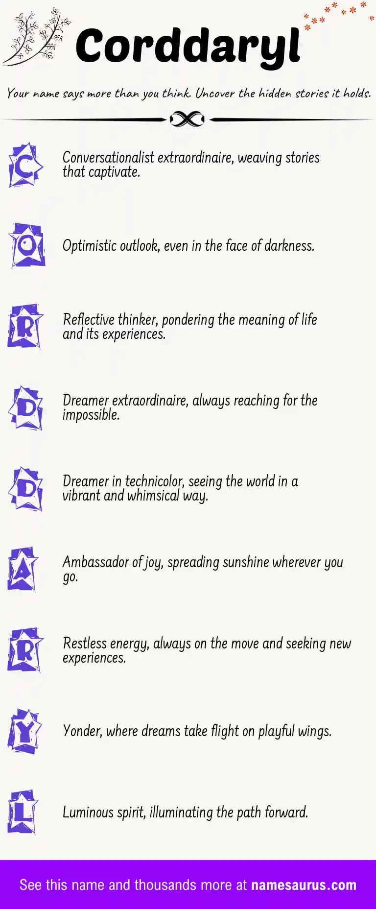 Acrostic poem about Corddaryl.