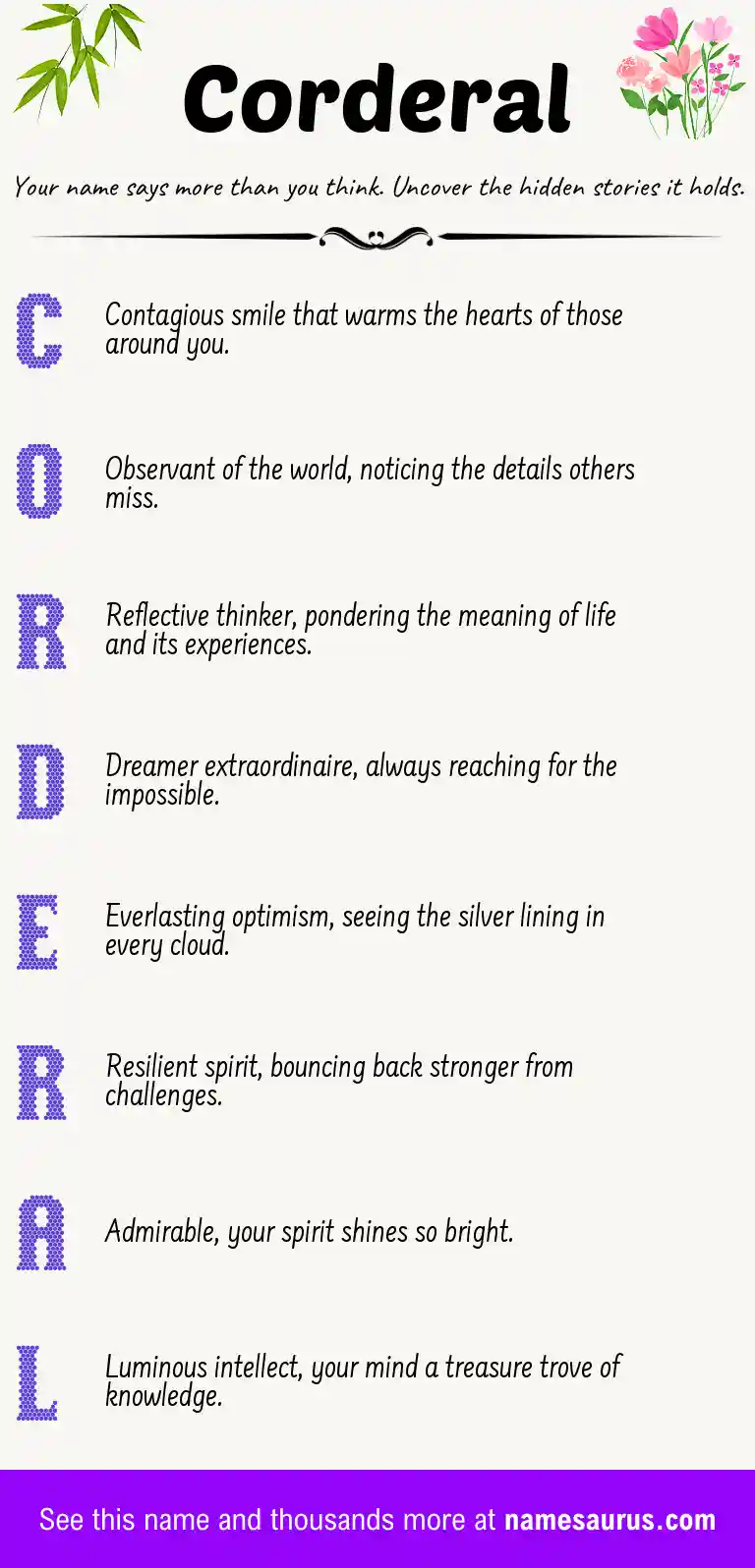 Acrostic poem about Corderal.