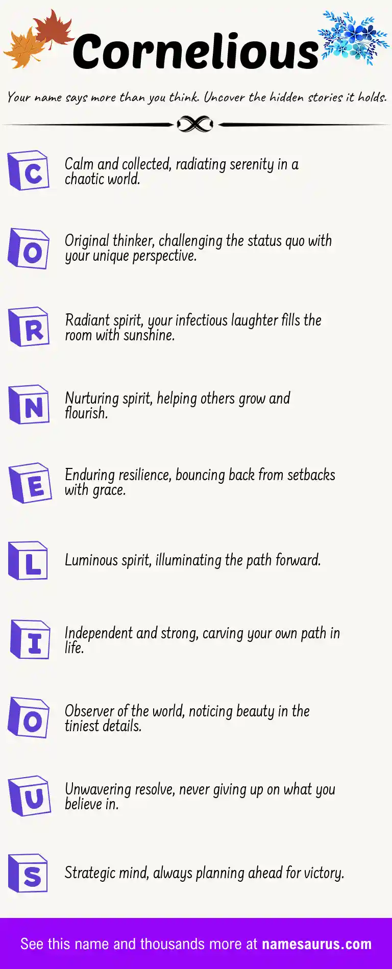 Acrostic poem about Cornelious.