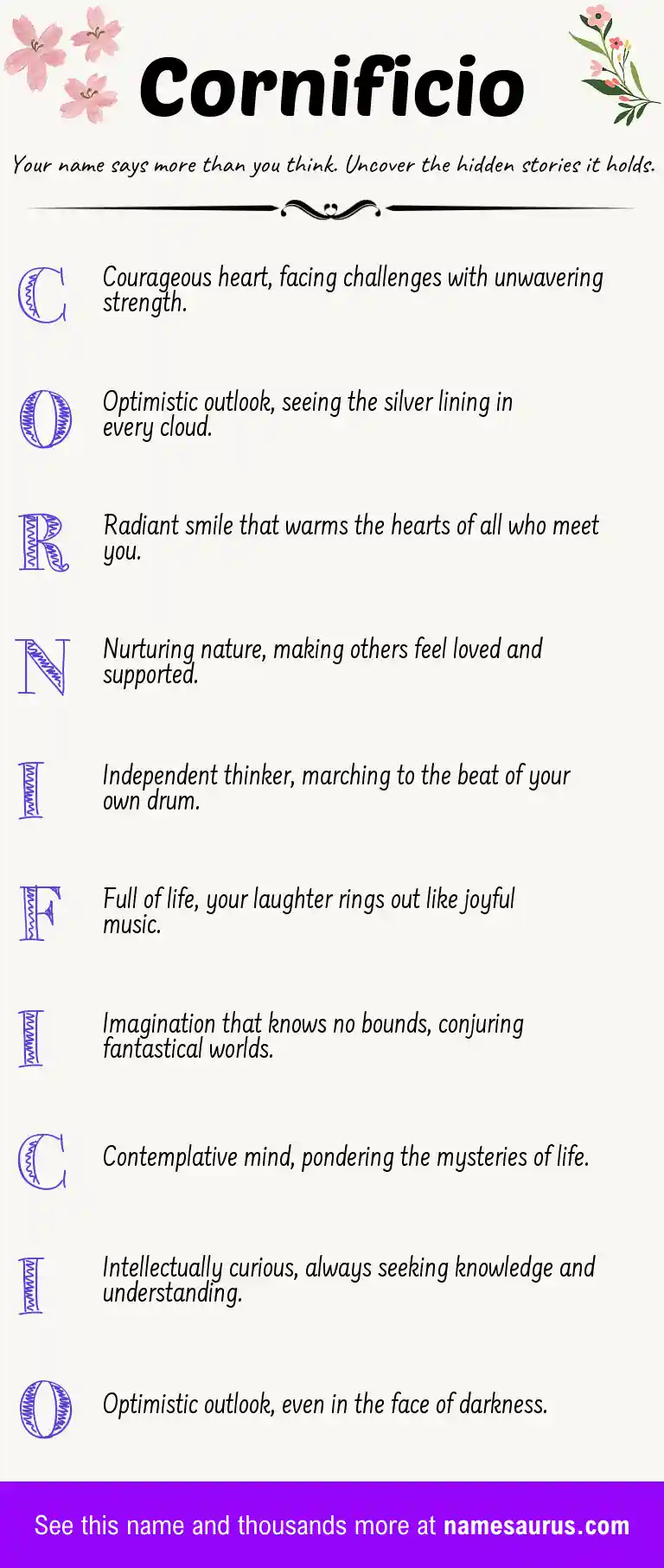 Acrostic poem about Cornificio.