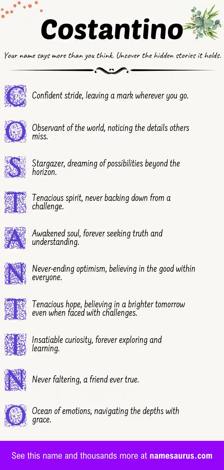 Acrostic poem about Costantino.