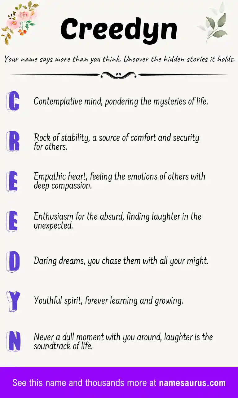 Acrostic poem about Creedyn.