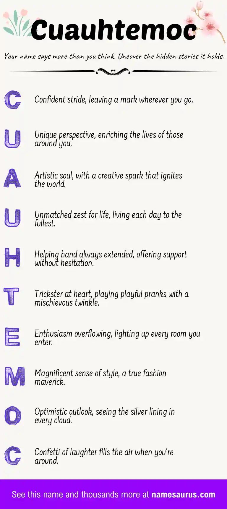 Acrostic poem about Cuauhtemoc.