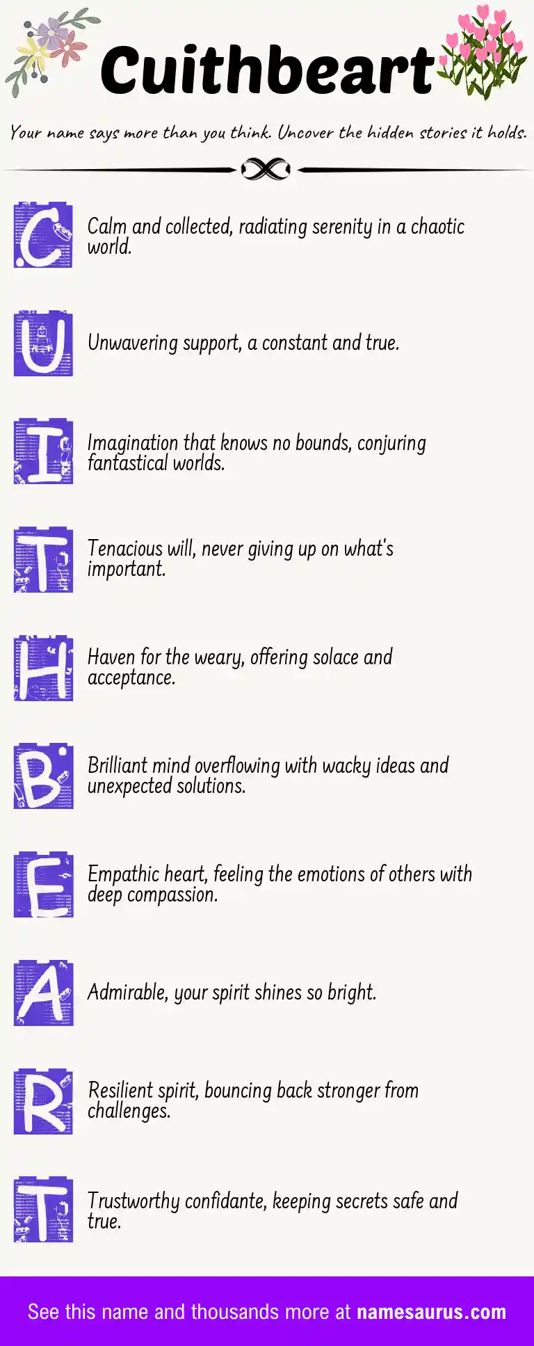 Acrostic poem about Cuithbeart.