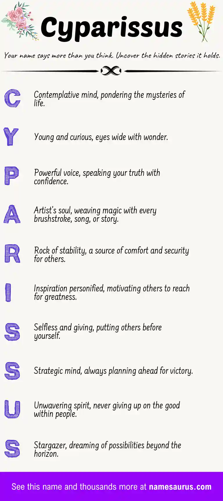 Acrostic poem about Cyparissus.