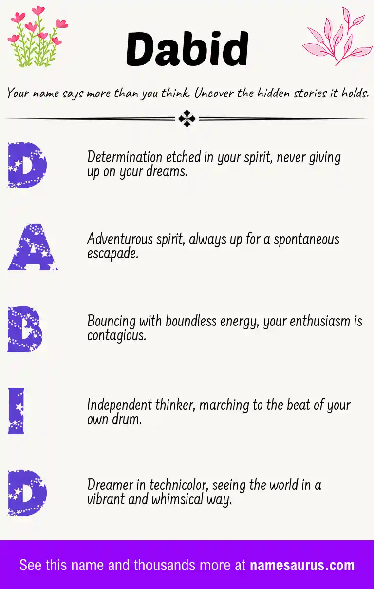 Acrostic poem about Dabid.