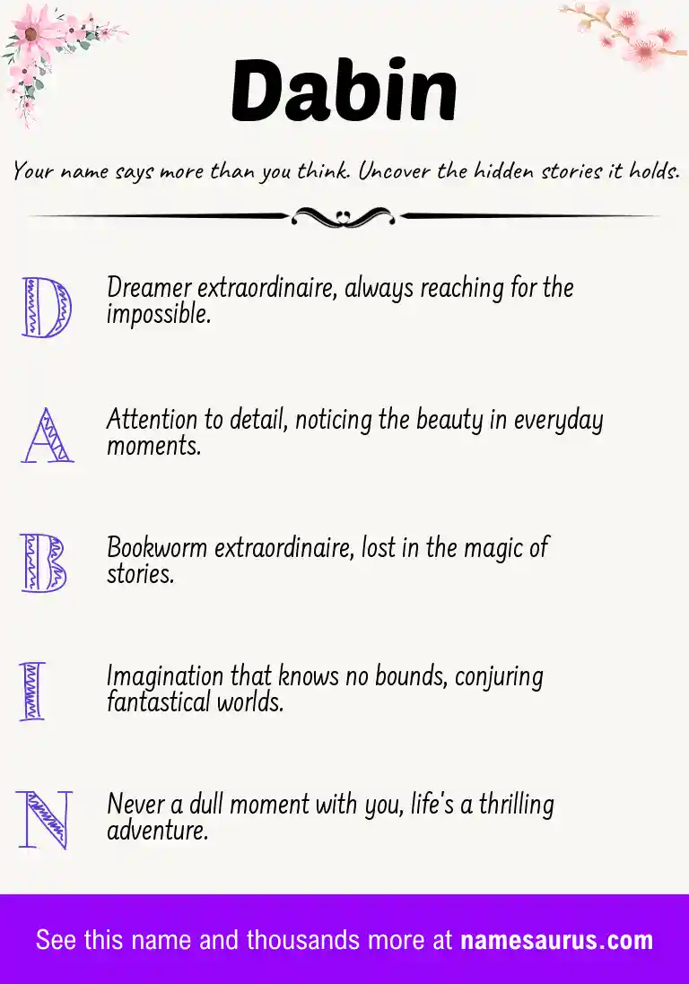 Acrostic poem about Dabin.