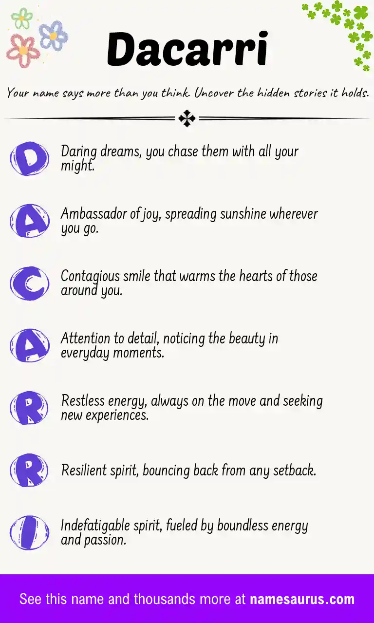 Acrostic poem about Dacarri.