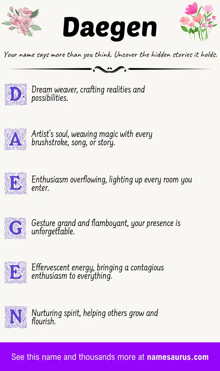 Acrostic poem about Daegen.