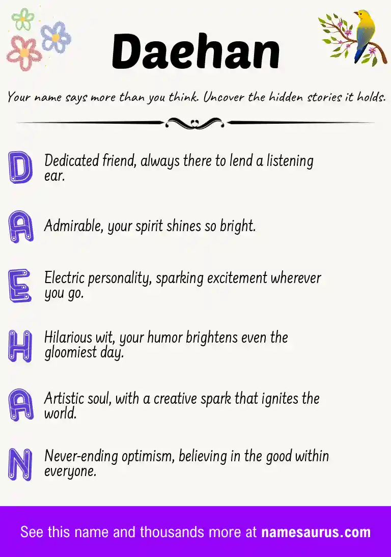 Acrostic poem about Daehan.