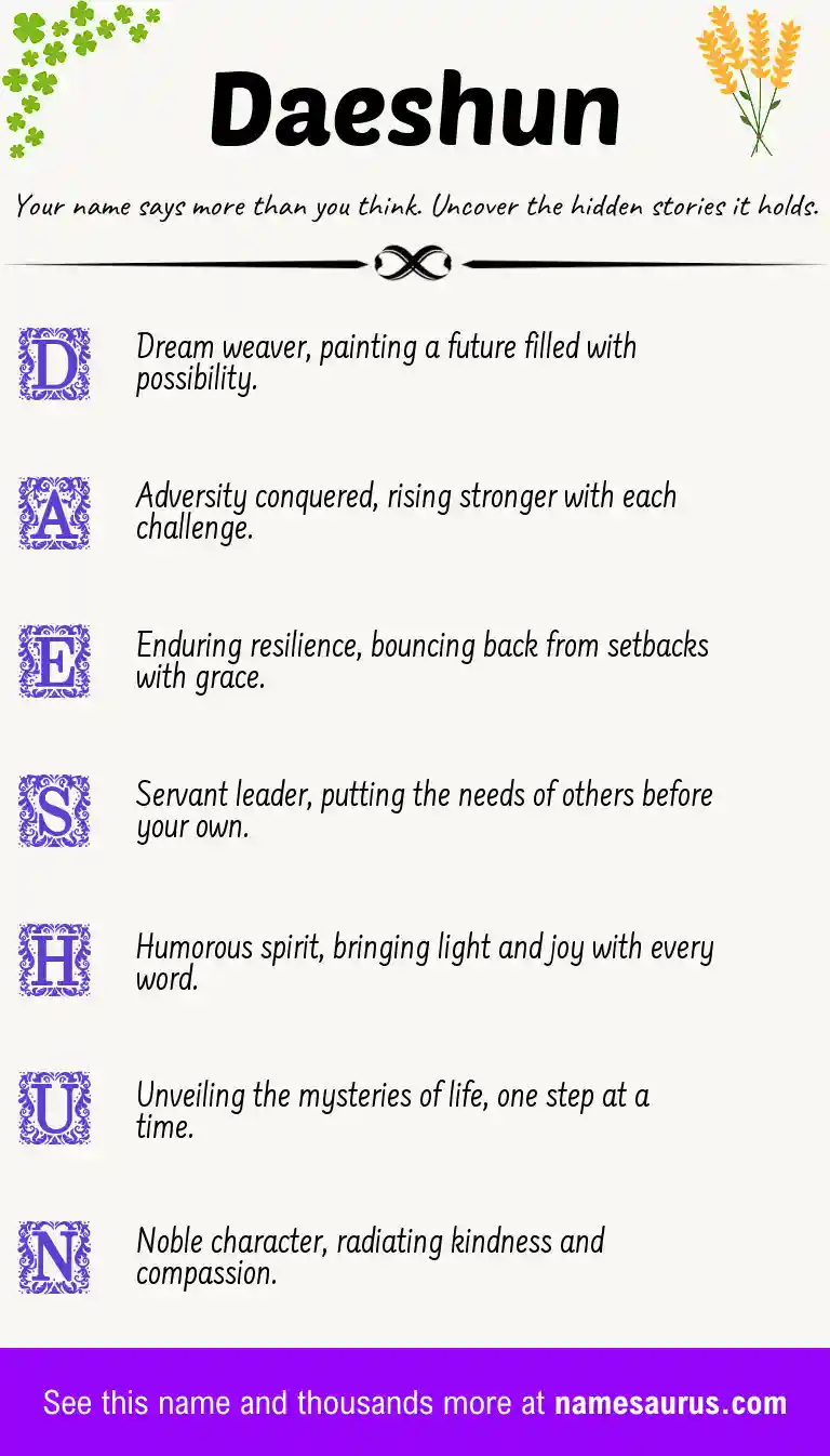 Acrostic poem about Daeshun.
