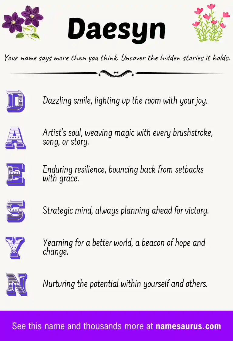 Acrostic poem about Daesyn.