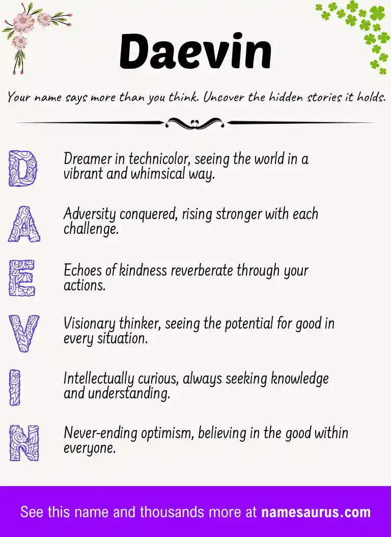 Acrostic poem about Daevin.