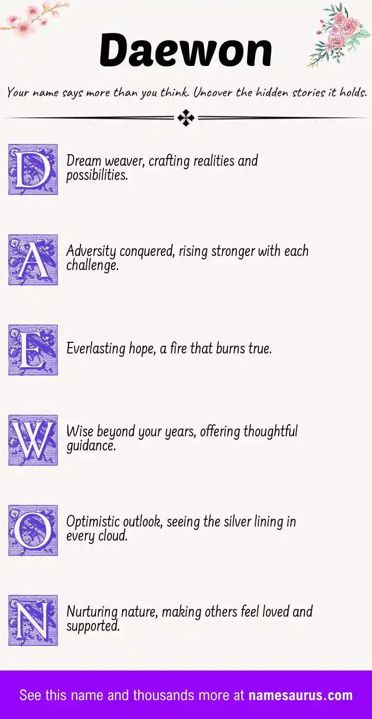 Acrostic poem about Daewon.