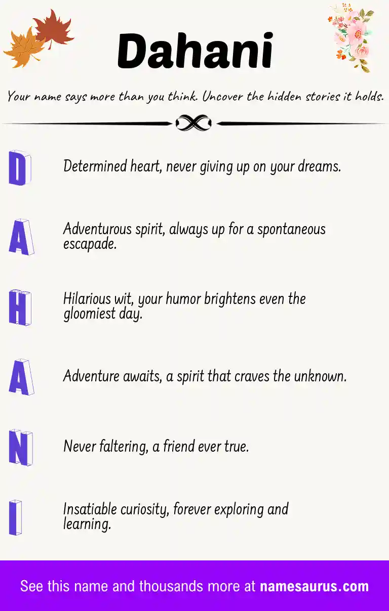 Acrostic poem about Dahani.