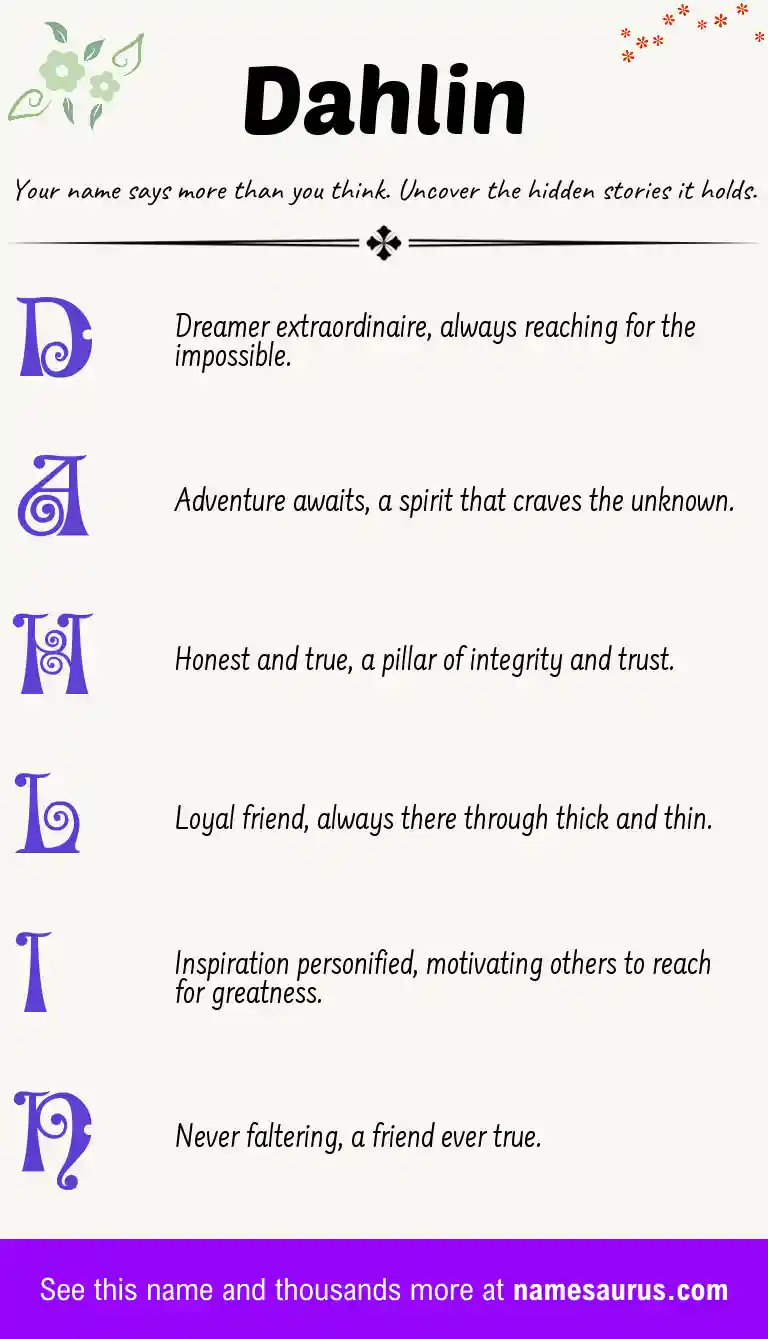 Acrostic poem about Dahlin.