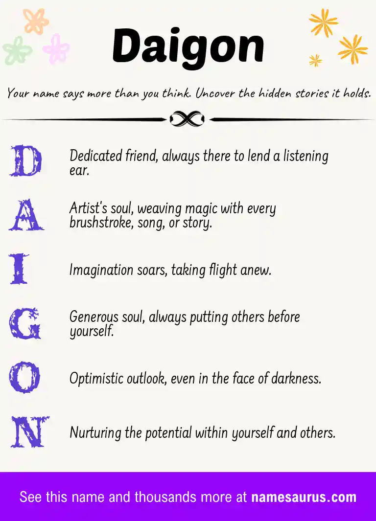 Acrostic poem about Daigon.