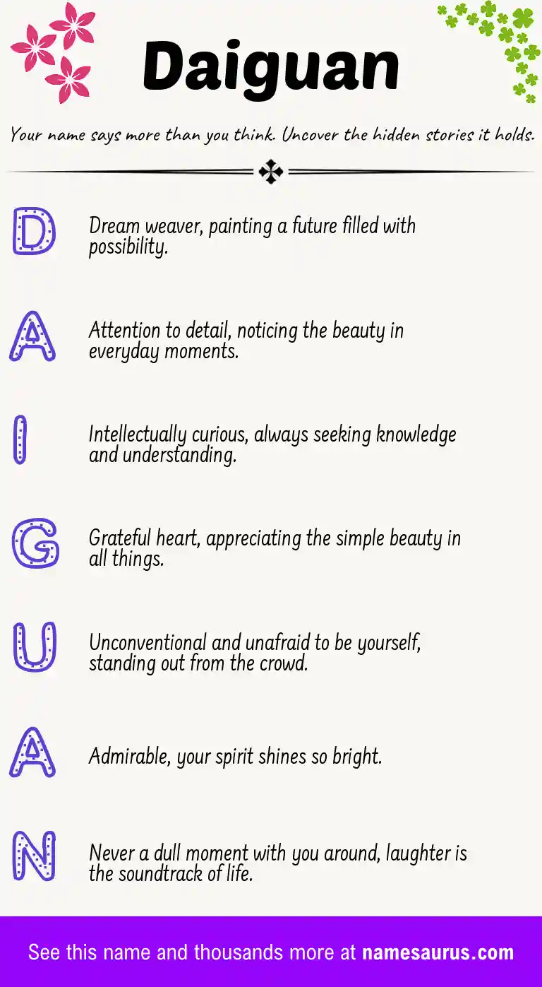 Acrostic poem about Daiguan.