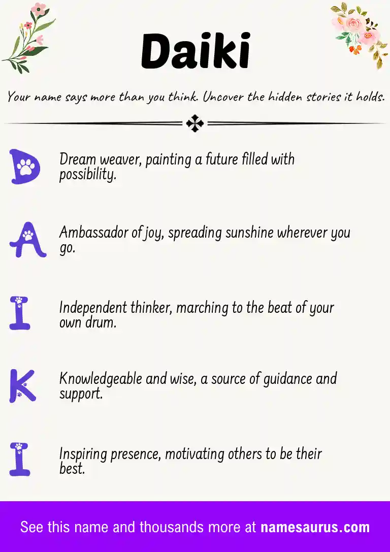 Acrostic poem about Daiki.
