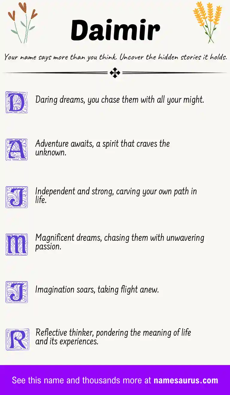 Acrostic poem about Daimir.