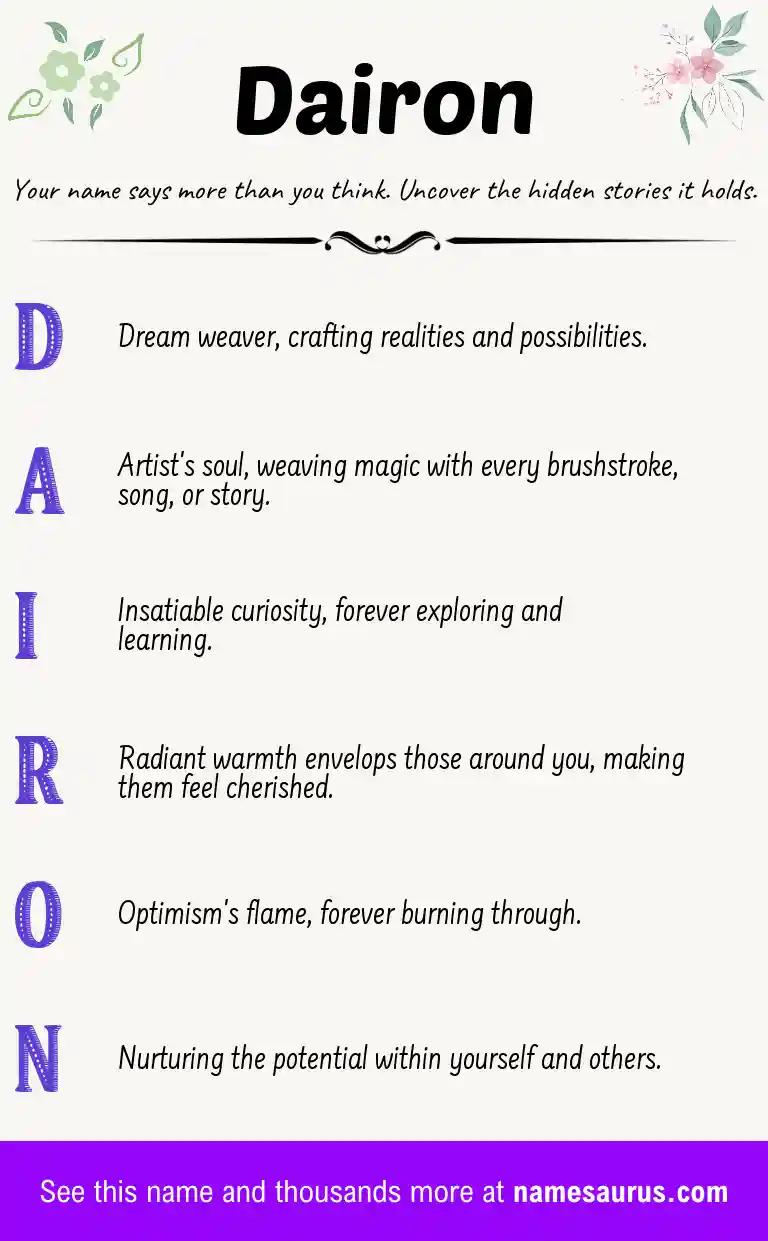 Acrostic poem about Dairon.
