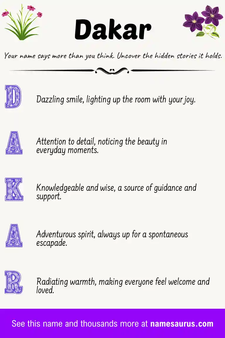 Acrostic poem about Dakar.