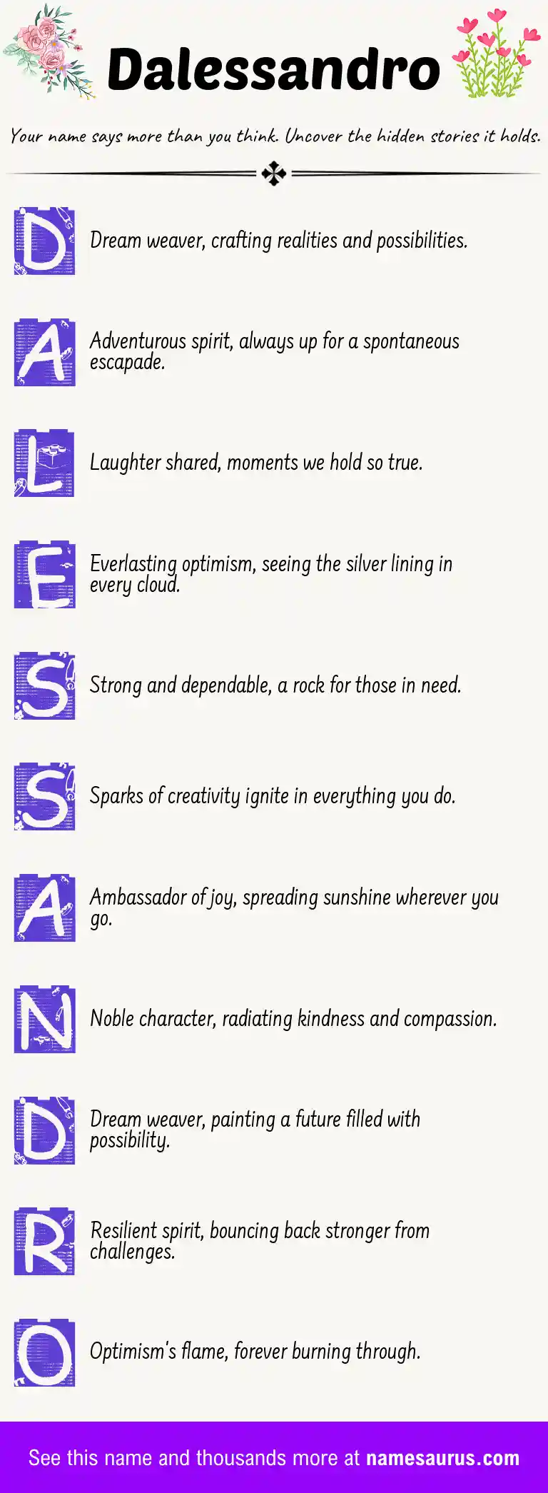 Acrostic poem about Dalessandro.